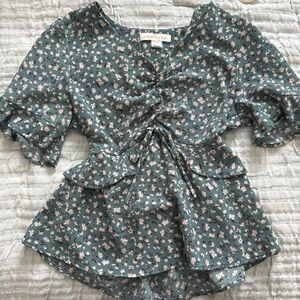 Chic Floral Blouse in Teal by [Brand]